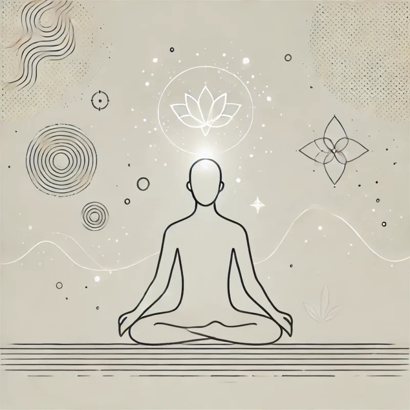 minimalistic drawing of person doing meditation in a deep state of calm