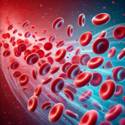 red blood cells flowing through a bloodstream